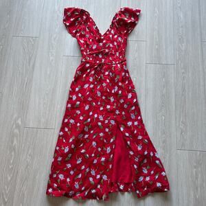 J Crew Palermo Dress In Ramie Dress XXS Floral Red